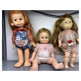 THREE VINTAGE DOLLS, 1 HORSEMAN DOLL TESSIE TALK
