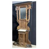 VICTORIAN WALNUT HAND CARVED MARBLE TOP HALL TREE