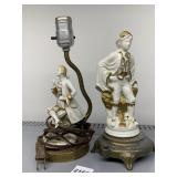 VICTORIAN FIGURINE LAMP AND FIGURINE