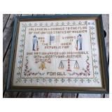 CROSS STITCH FRAMED PLEDGE OF ALLEGIANCE BLUE
