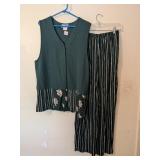 TEDDI BRAND 2 PC COTTON PANTS SUIT GREEN SIZE