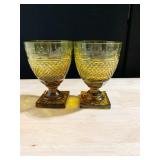 VINTAGE AMBER GOBBLETS, SQUARE BASE 6" H