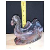 CARNIVAL GLASS PURPLE SWIRL CAMEL COVERED BOX