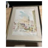 WATERCOLOR STREET SCENE SIGNED BOTTOM RIGHT 29" X