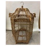 WOODEN BIRD CAGE, HEAVILY CARVED 32" H X 24" W