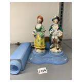 VICTORIAN FIGURINE PORCELAIN AND GLASS LAMP