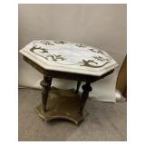 MARBLE TOP SIDE TABLE, DESIGN CUT INTO THE