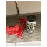 CAULKING GUN, QUICKRETE FLAKES, ETC.