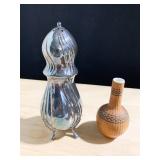 FOOTED SHAKER SILVER PLATE, HAND WOVEN VASE