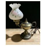 VINTAGE DESK LAMP, HAND PAINTED SHADE 14.5" H