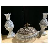DECORATIVE LIDDED BOWL, PINEAPPLE COMPOSITE