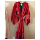 RED TEXTURED POLYESTER LINED KIMONO COUTURE BY