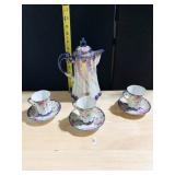 ANTIQUE PICTURE WITH THREE MATCHING CUPS AND