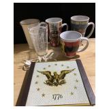 COFFEE MUGS, WARMING TRAY