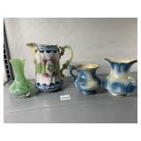 VICTORIAN STYLE PICTURE, BLUE CRACKLE CERAMIC