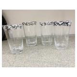 GLASS BUMBLERS WITH BLACK & WHITE SPECKED RIM,