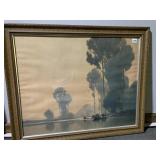FRAMED OIL ON CANVAS MAN ON LAKE , BY A. JACOB