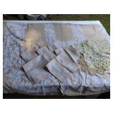 TAUPE DAMASK TABLECLOTH WITH NAPKINS DOILIES
