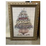 FRAMED FLORAL SCENE PRINT, NO GLASS 38" X 28",