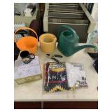 WATERING CAN, TIN, BRANCH TRIMMER, BLANKET, SHIRT