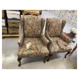 2 FIRESIDE CHAIRS W/ ARM PROTECTORS, WOOD LEGS