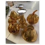 GLASS PUMPKINS BATTERY OPERATED, CANDLE STANDS