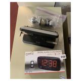 DIGITAL ALARM CLOCK RADIO AND HOLE PUNCH,