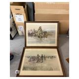 C M RUSSEL 2 FRAMED PRINTS ON HORSE BACK