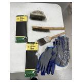 PAINT BRUSH, WIRE BRUSH, GLOVES, SANDPAPER