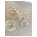 ASSORTED CLEAR GLASS DISHES AND CUP