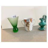 ASSORTED CUPS AND POTTERY PICTURE