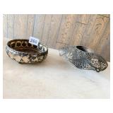 SILVER PLATE DISH AND CANDLE HOLDER