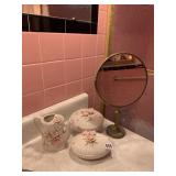 PORCELAIN BATHROOM SET, MINOR BREAKAGE, MADE IN