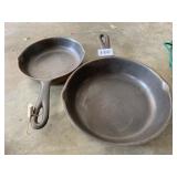 2 CAST IRON FRYING PANS NUMBER 5 AND NUMBER 3A