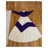 WHITE AND NAVY EMPIRE WAIST, HIGH NECK DRESS WITH