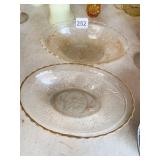 TWO GLASS HAND PAINTED GOLD RIM DISHES