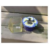GLASS BAKE YELLOW DISH, FLOWER BIRD HOUSE