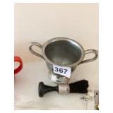 PEWTER SHAVING CUP AND BRUSH