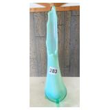 SWUNG MID CENTURY GLASS VASE IRIDESCENT TURQUOISE