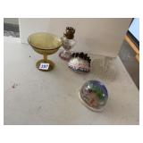 OIL LAMP AND OTHER GLASS PIECES