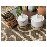 CERAMIC COVERED JARS AND WOVEN BASKETS