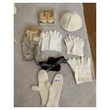 BABY SHOES, CHILD SIZE WHITE GLOVES/MITTENS,