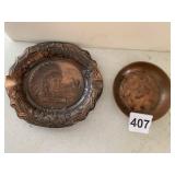 SOLID COPPER DISH AND A METAL OKLAHOMA DISPLAY