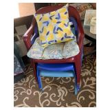THREE PLASTIC CHAIRS WITH CUSHION AND LEMON