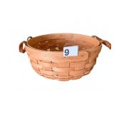 LONGABERGER WOVEN BASKET WITH LEATHER HANDLES