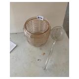 PINK DEPRESSION GLASS JAR AND A PUNCH BOWL SPOON
