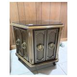 MCM MERSMAN HEXAGONAL SIDE TABLE WITH CANE DOORS,