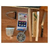 PARCHMENT PAPER, ROLLING PIN, DOUGH MIXER, PIE