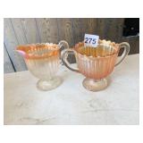 CARNIVAL GLASS CREAMER AND SUGAR