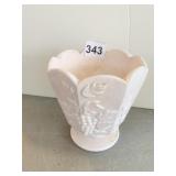PINK MILK GLASS VASE FLORAL DESIGN BY NAPCO